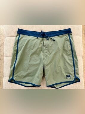Men’s Patagonia Size 38 Hydropeak Scallop Hemlock Green/Blue “18 Board Shorts